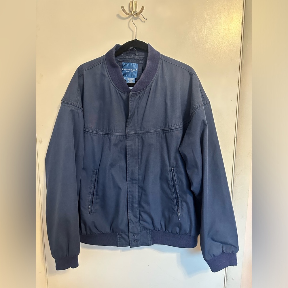TOWN CRAFT • Vintage Solid Blue Zip/Button Up Double Pockets Bomber Jacket • XL